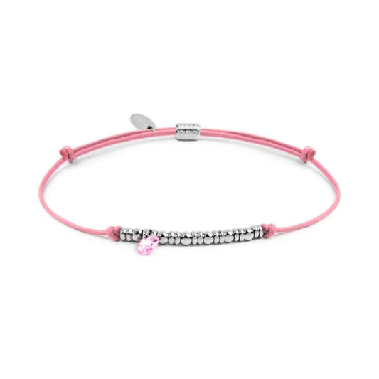 Bracciale Marlù in acciaio con cordino rosa e zircone REGOLABILE