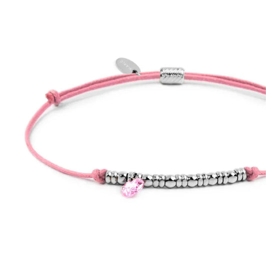 Bracciale Marlù in acciaio con cordino rosa e zircone REGOLABILE
