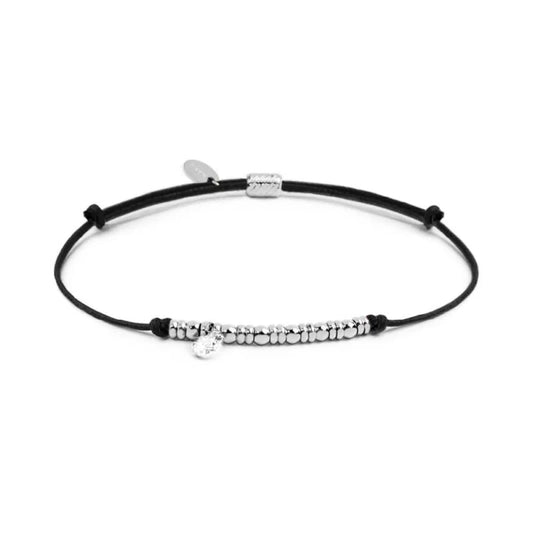Bracciale Marlù in acciaio con cordino nero e zircone REGOLABILE