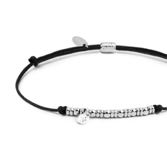 Bracciale Marlù in acciaio con cordino nero e zircone REGOLABILE