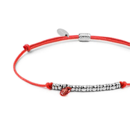 Bracciale Marlù in acciaio con cordino rosso e zircone REGOLABILE