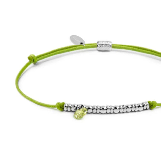 Bracciale Marlù in acciaio con cordino verde e zircone REGOLABILE