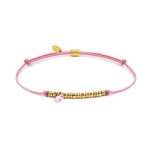 Bracciale Marlù in acciaio pvd oro cordino rosa e zircone REGOLABILE