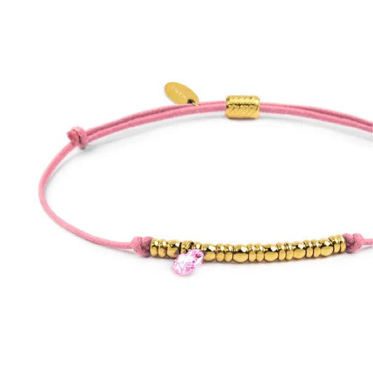 Bracciale Marlù in acciaio pvd oro cordino rosa e zircone REGOLABILE