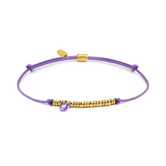 Bracciale Marlù in acciaio pvd oro cordino viola e zircone REGOLABILE