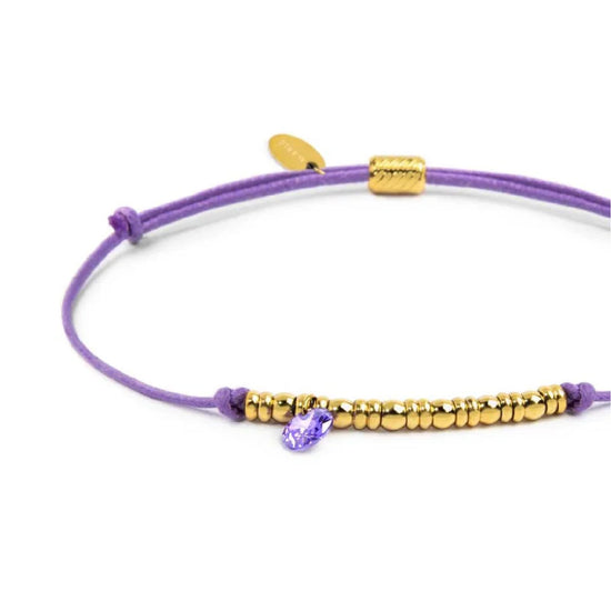 Bracciale Marlù in acciaio pvd oro cordino viola e zircone REGOLABILE
