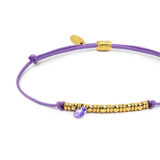 Bracciale Marlù in acciaio pvd oro cordino viola e zircone REGOLABILE