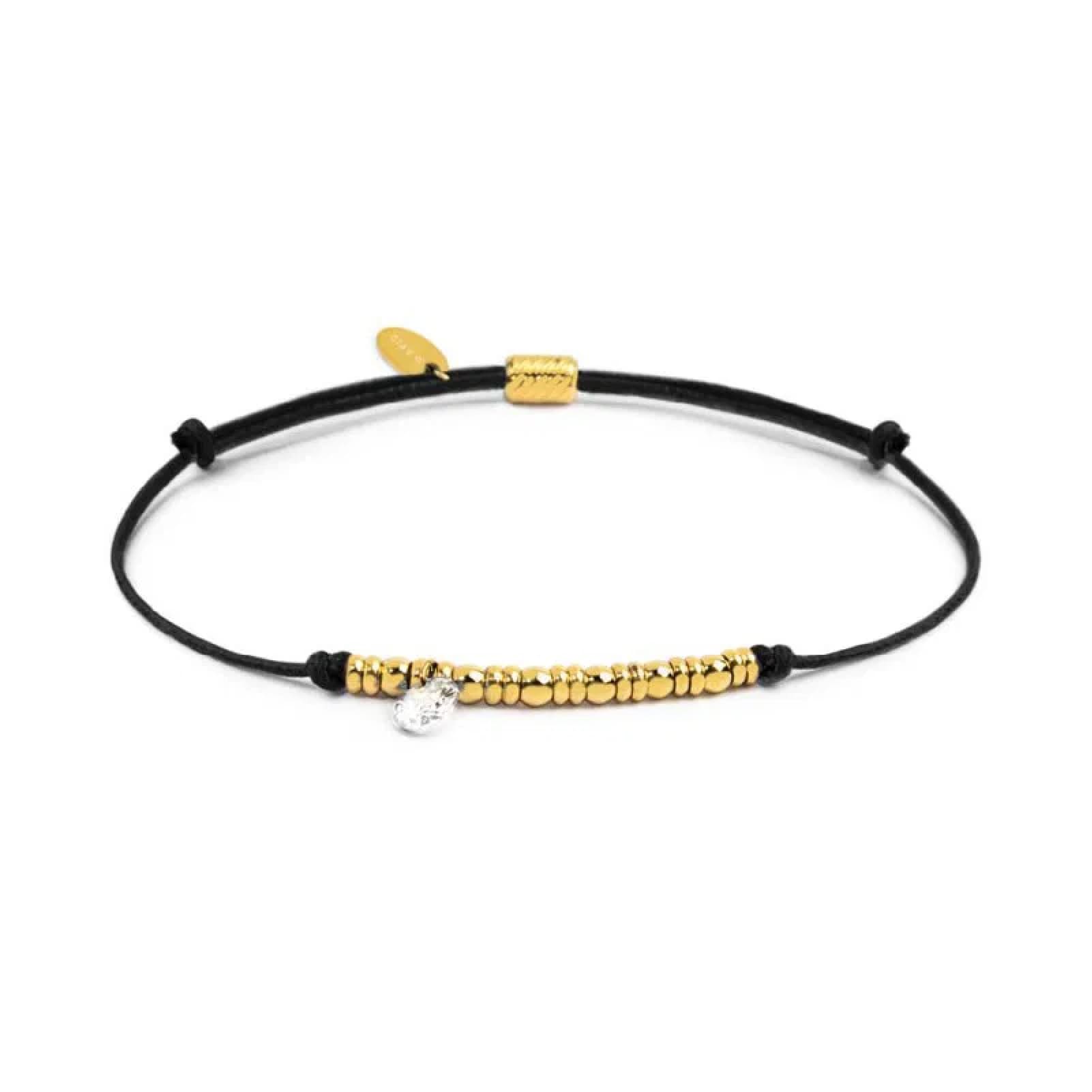 Bracciale Marlù in acciaio pvd oro cordino nero e zircone REGOLABILE