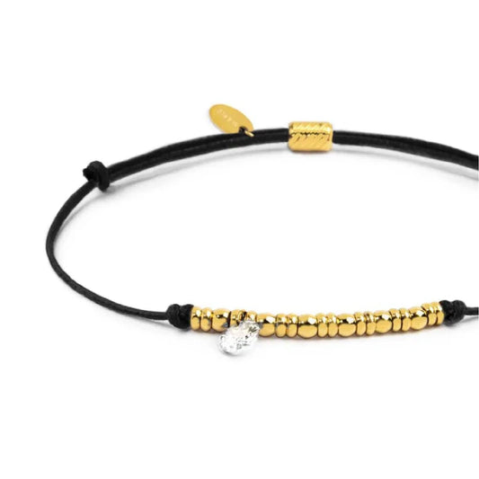Bracciale Marlù in acciaio pvd oro cordino nero e zircone REGOLABILE