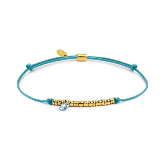 Bracciale Marlù in acciaio pvd oro cordino azzurro e zircone REGOLABILE