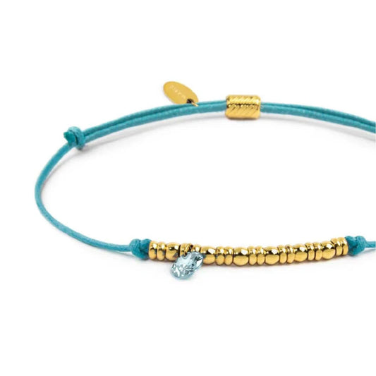 Bracciale Marlù in acciaio pvd oro cordino azzurro e zircone REGOLABILE