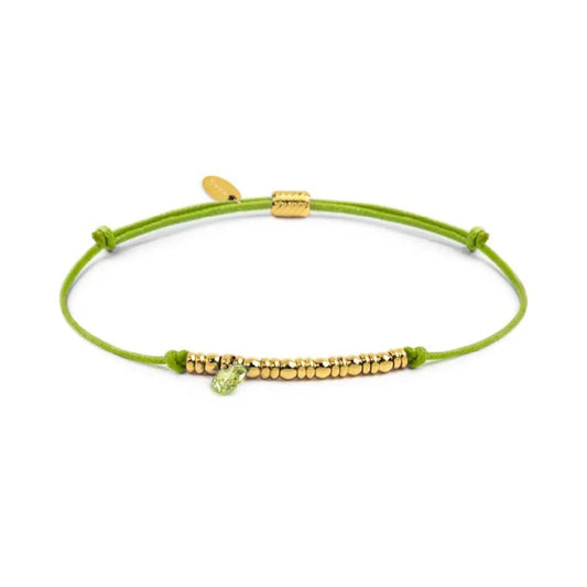 Bracciale Marlù in acciaio pvd oro cordino verde e zircone REGOLABILE