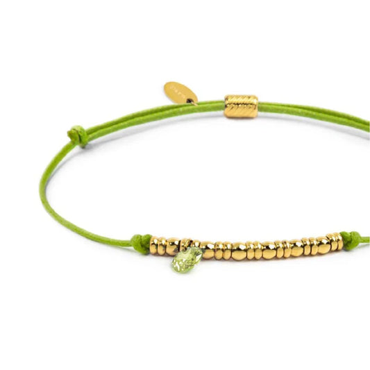Bracciale Marlù in acciaio pvd oro cordino verde e zircone REGOLABILE