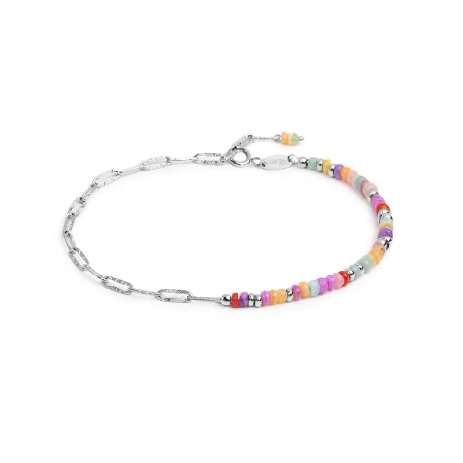 Bracciale catena Marlù in acciaio argento e perline colorate 20,5 cm