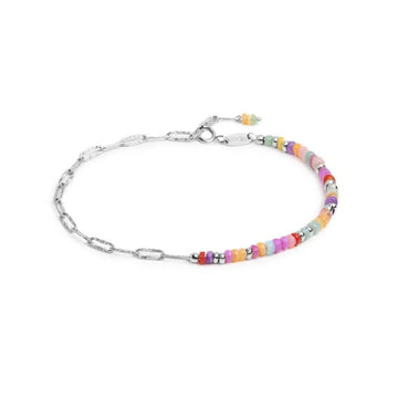 Bracciale catena Marlù in acciaio argento e perline colorate 20,5 cm
