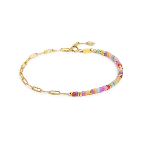 Bracciale catena Marlù in acciaio oro e perline colorate 20,5 cm