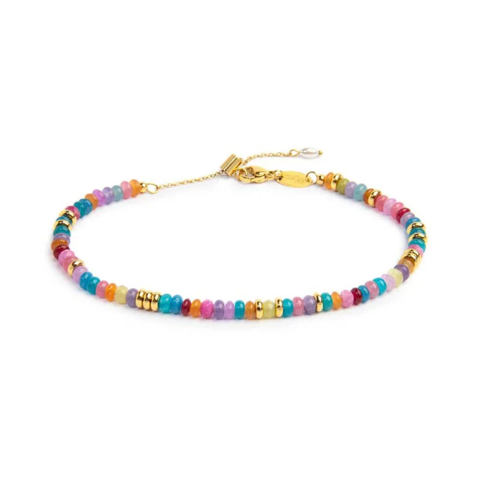 Bracciale regolabile Marlù in acciaio oro e perline colorate 19 cm