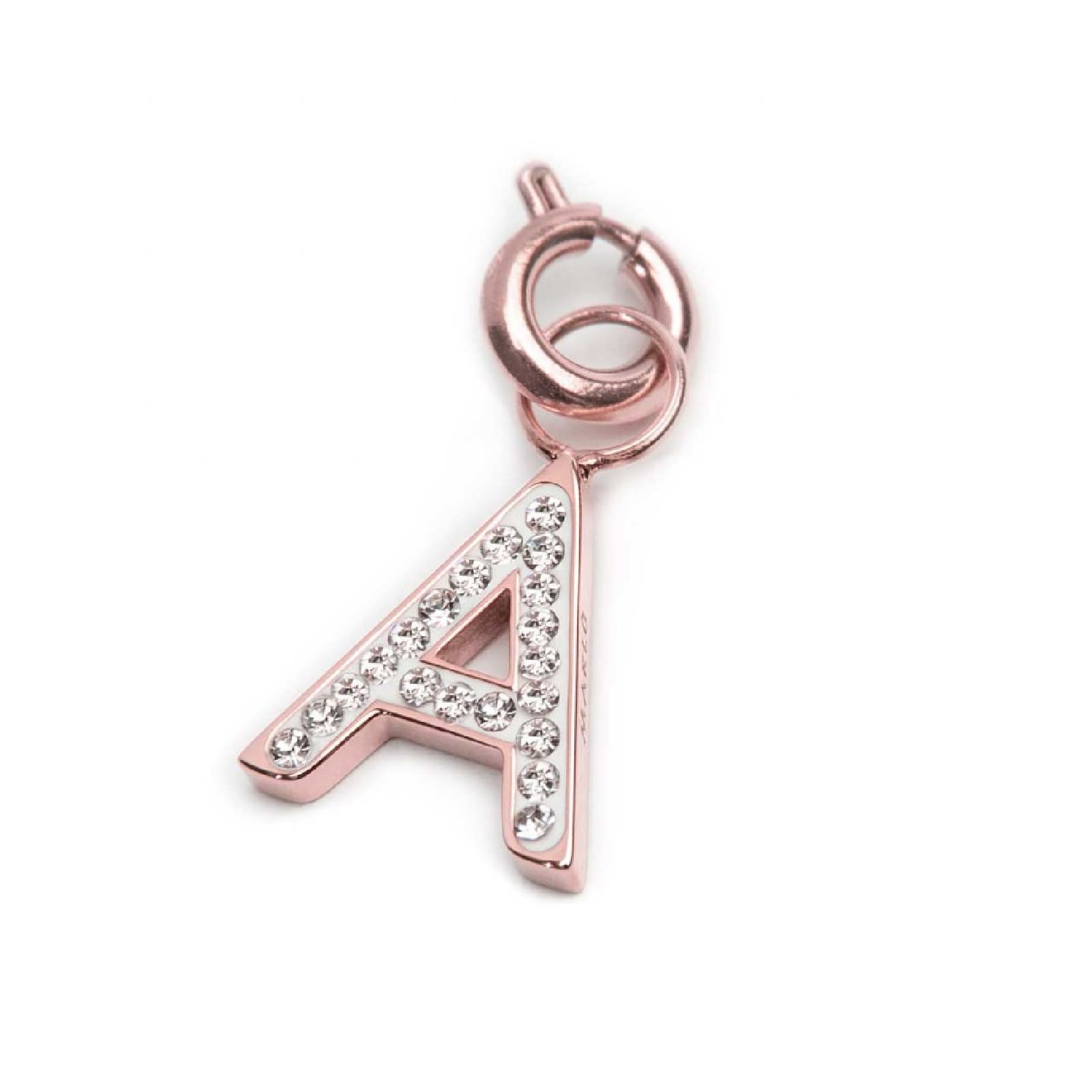 Charm Marlù in acciaio rosato a lettera A con cristalli MISURA UNICA