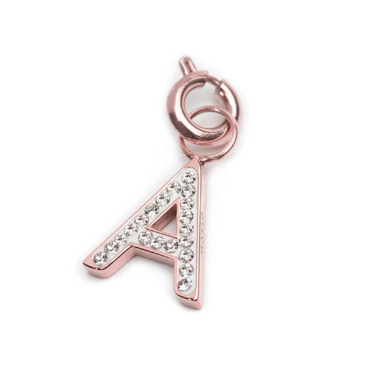 Charm Marlù in acciaio rosato a lettera A con cristalli MISURA UNICA