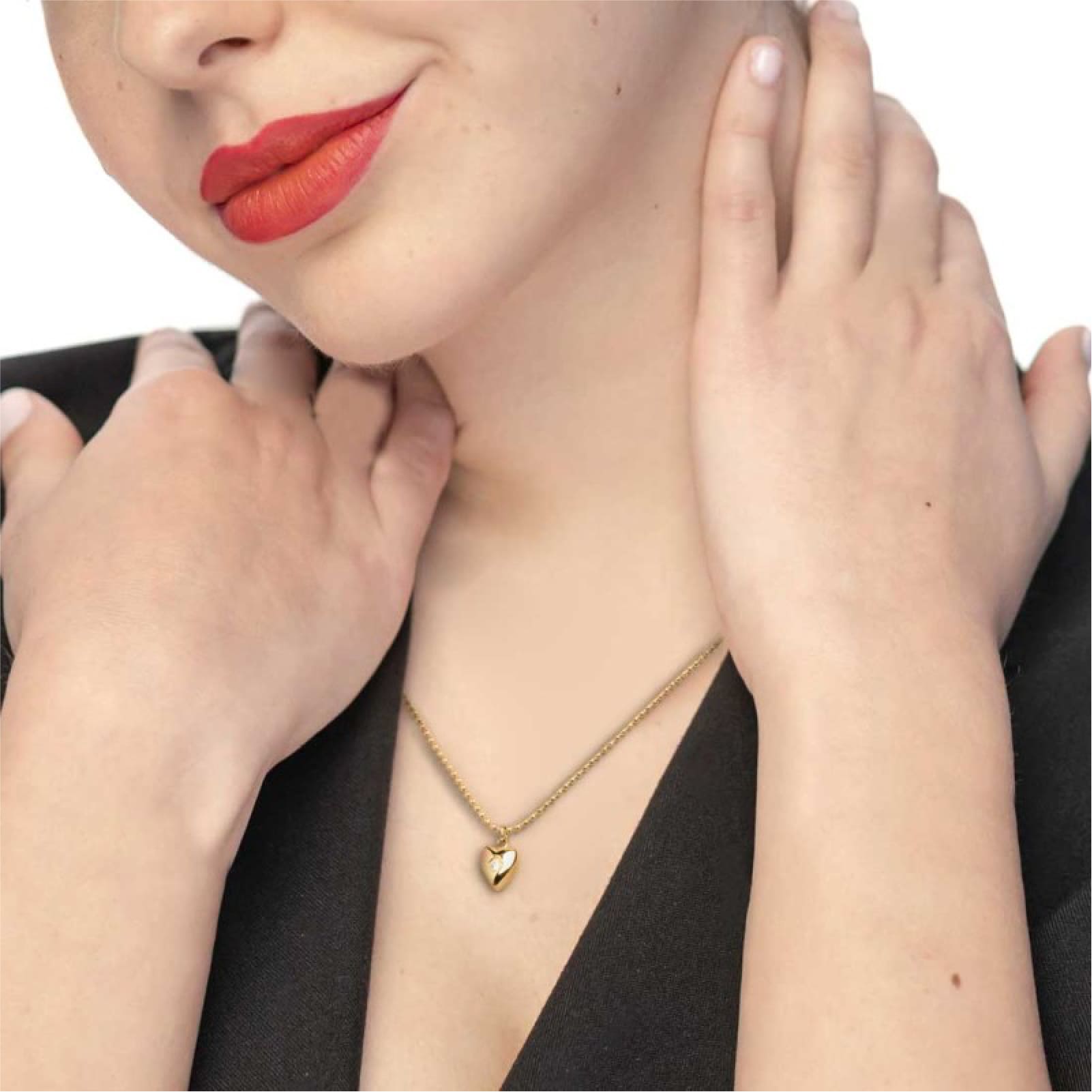 Collana Marlù Time To in acciao pvd oro con cuore e zircone MISURA UNICA