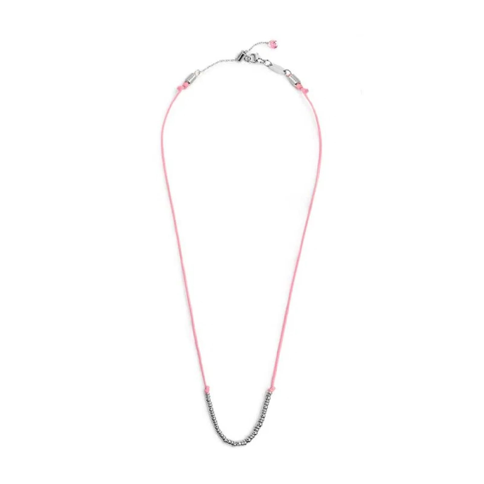 Collana girocollo Marlù in acciaio con cordino rosa MISURA UNICA