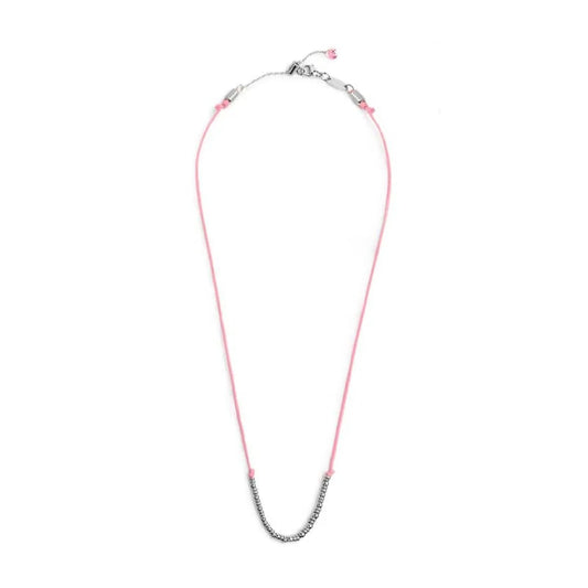 Collana girocollo Marlù in acciaio con cordino rosa MISURA UNICA