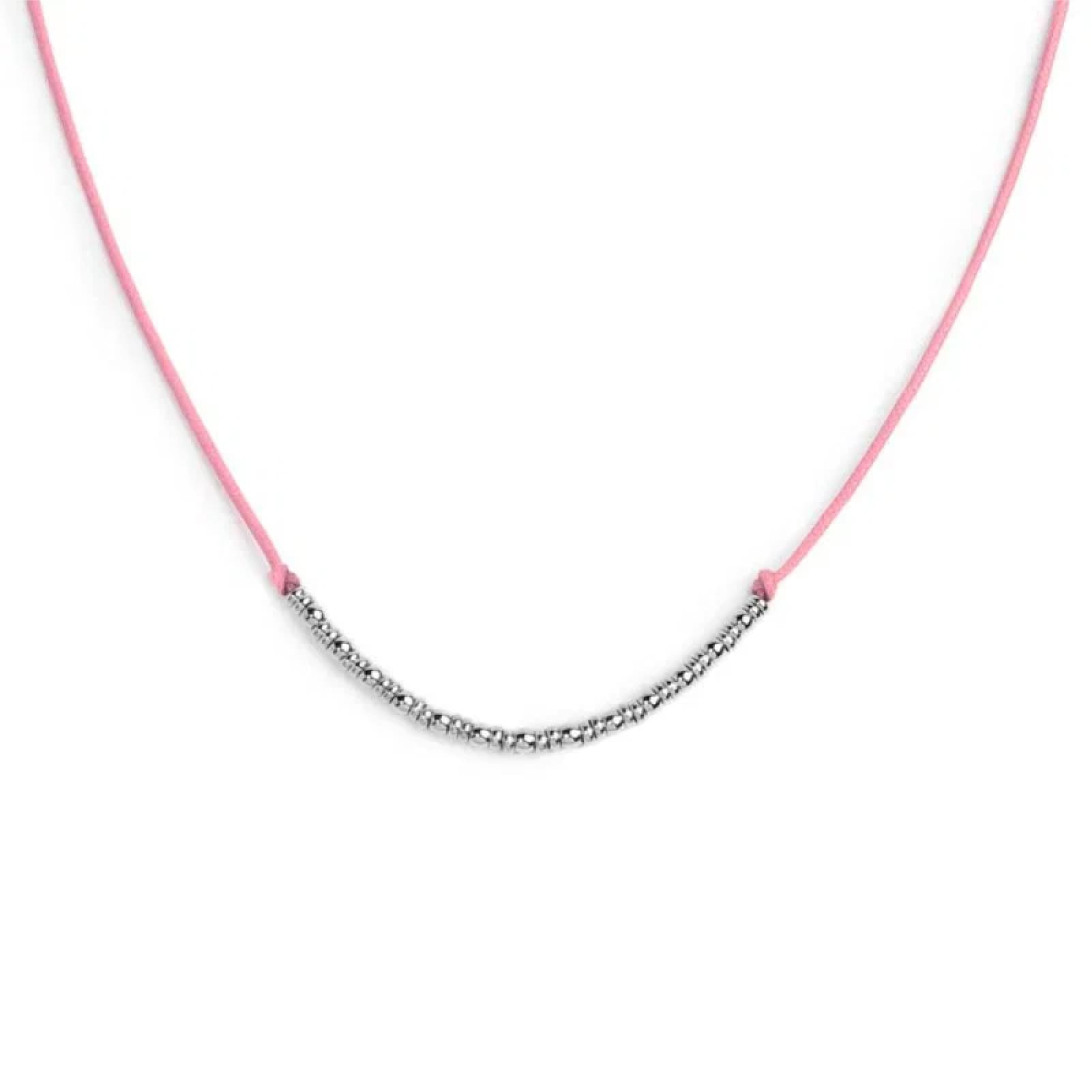 Collana girocollo Marlù in acciaio con cordino rosa MISURA UNICA