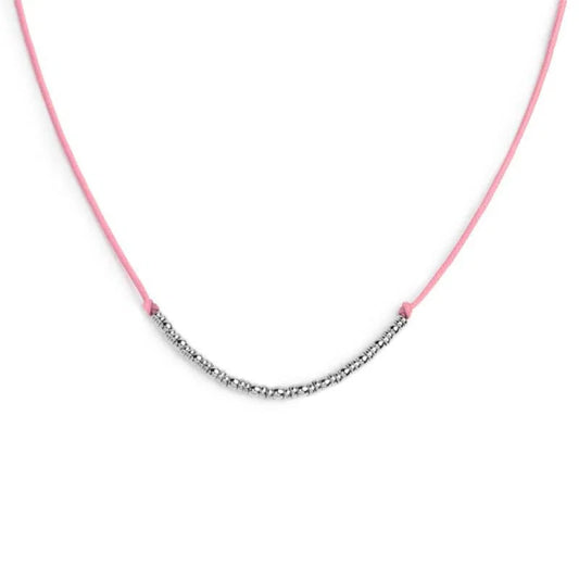 Collana girocollo Marlù in acciaio con cordino rosa MISURA UNICA