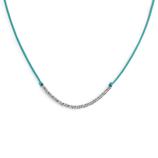Collana girocollo Marlù in acciaio con cordino azzurro MISURA UNICA