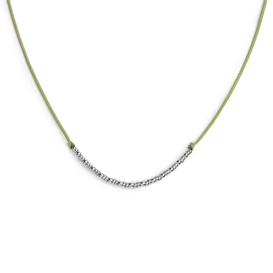 Collana girocollo Marlù in acciaio con cordino verde MISURA UNICA