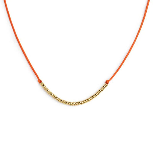 Collana girocollo Marlù in acciaio pvd oro cordino arancione MISURA UNICA