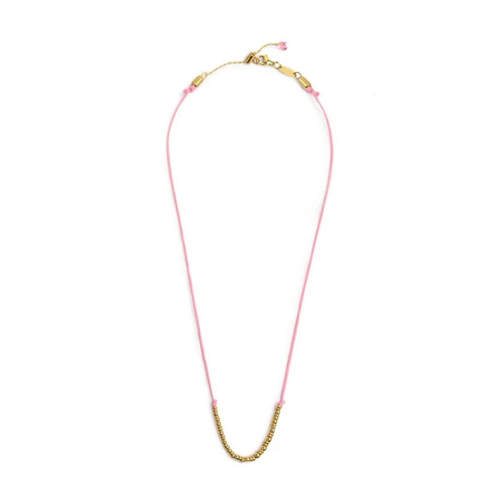 Collana girocollo Marlù in acciaio pvd oro cordino rosa MISURA UNICA