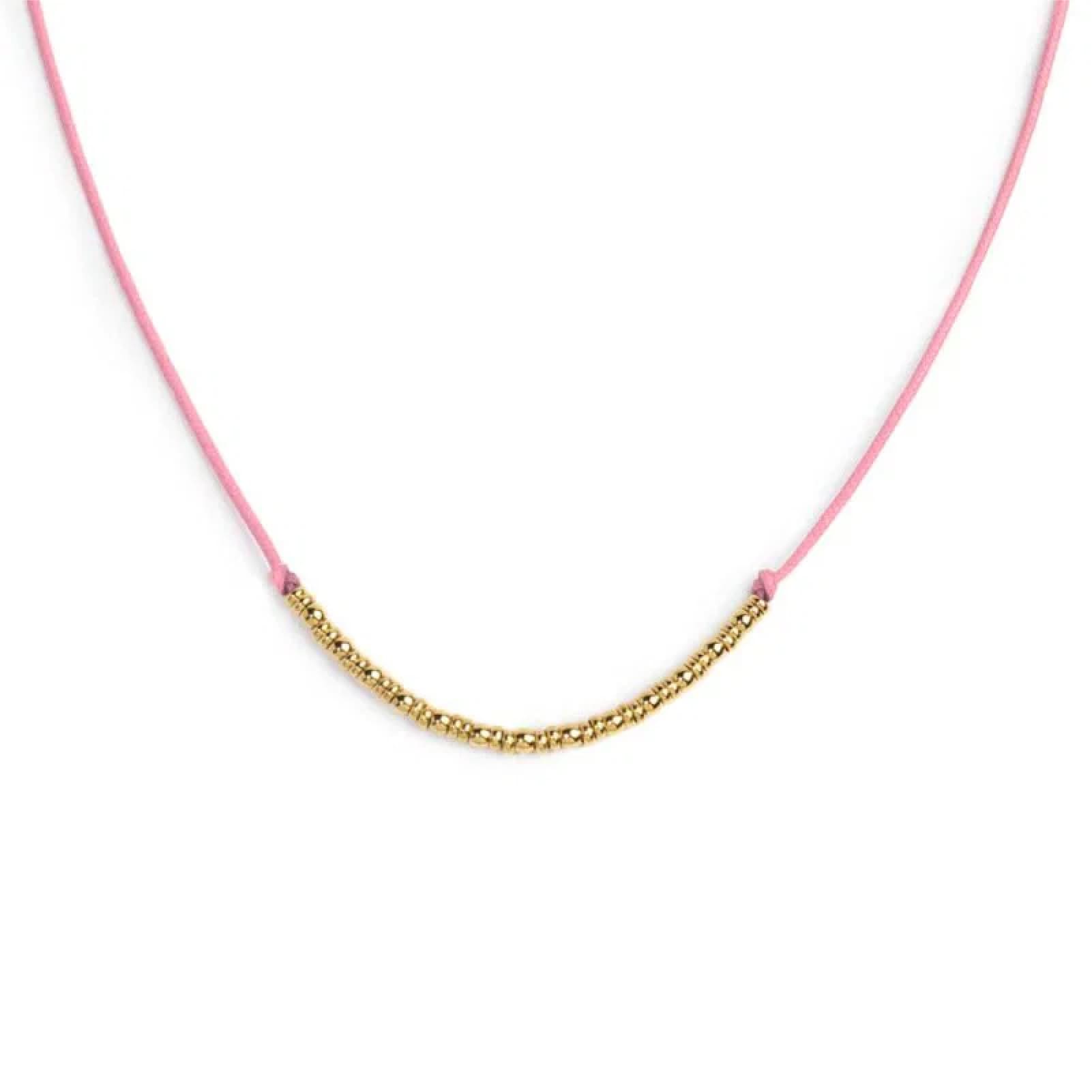 Collana girocollo Marlù in acciaio pvd oro cordino rosa MISURA UNICA