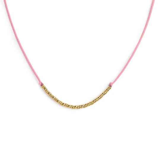 Collana girocollo Marlù in acciaio pvd oro cordino rosa MISURA UNICA