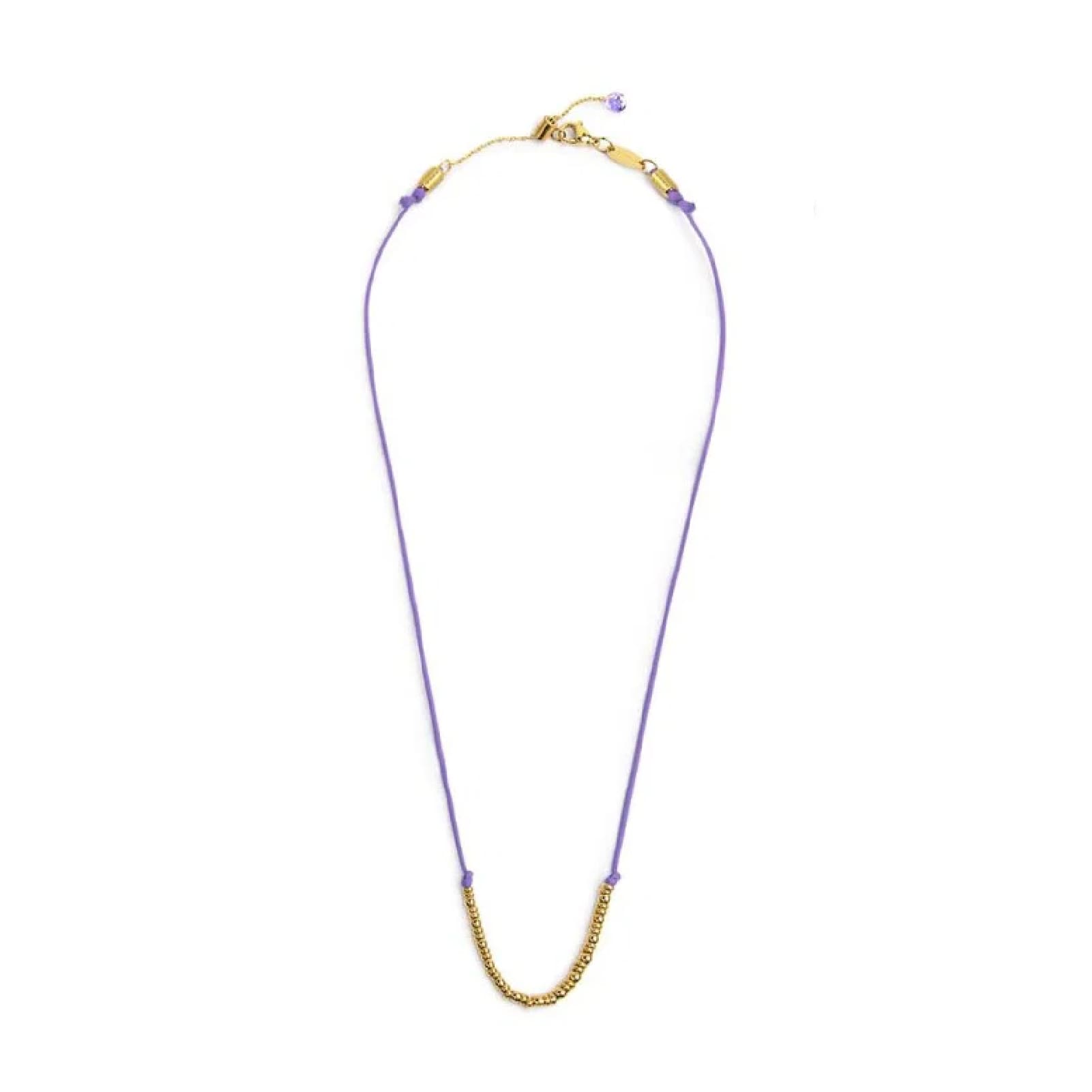 Collana girocollo Marlù in acciaio pvd oro cordino viola MISURA UNICA