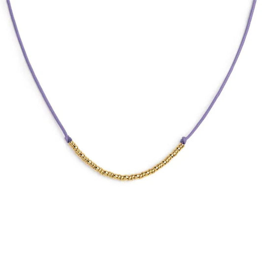 Collana girocollo Marlù in acciaio pvd oro cordino viola MISURA UNICA