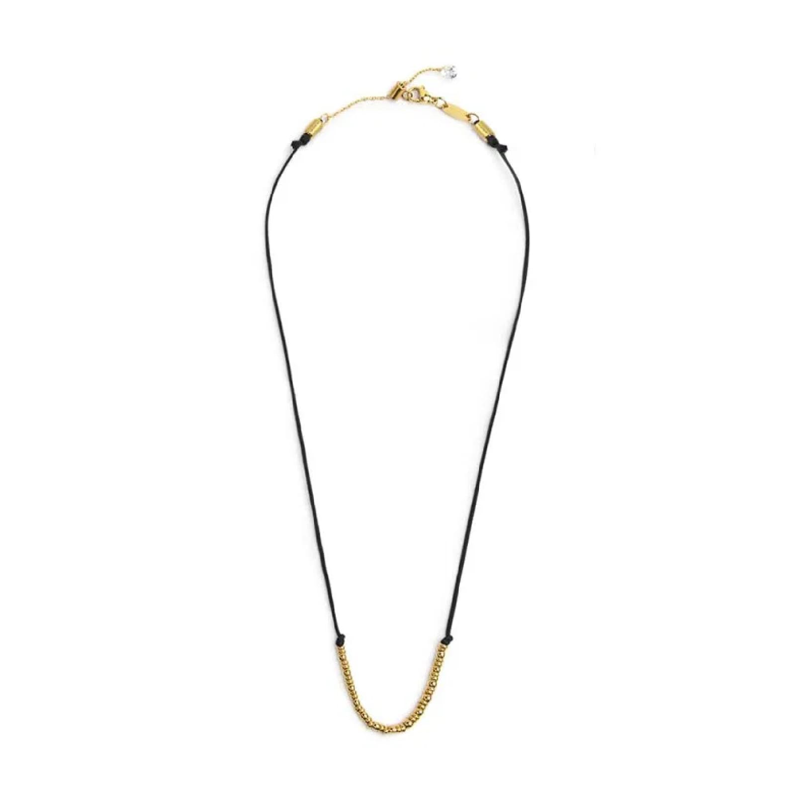 Collana girocollo Marlù in acciaio pvd oro cordino nero MISURA UNICA