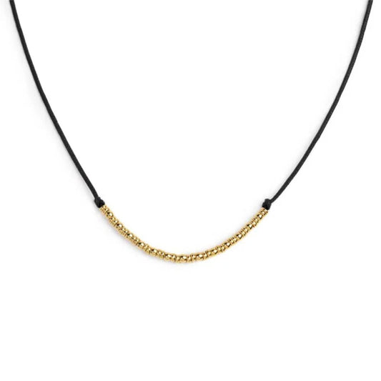 Collana girocollo Marlù in acciaio pvd oro cordino nero MISURA UNICA