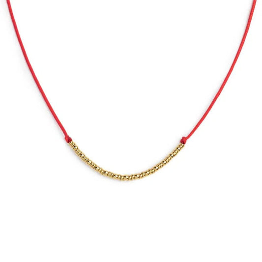 Collana girocollo Marlù in acciaio pvd oro cordino rosso MISURA UNICA