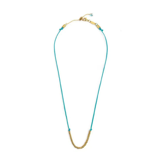 Collana girocollo Marlù in acciaio pvd oro cordino azzurro MISURA UNICA