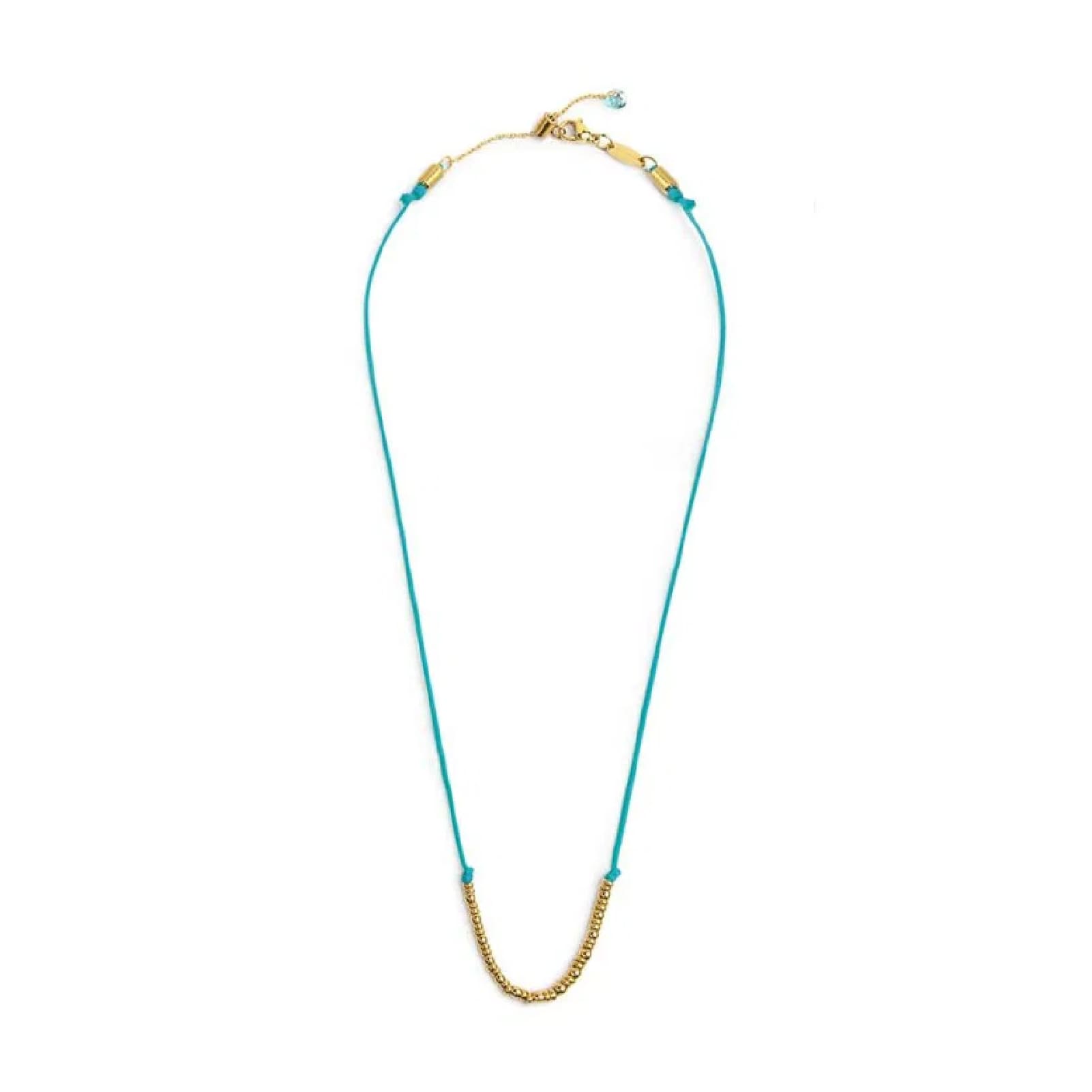Collana girocollo Marlù in acciaio pvd oro cordino azzurro MISURA UNICA