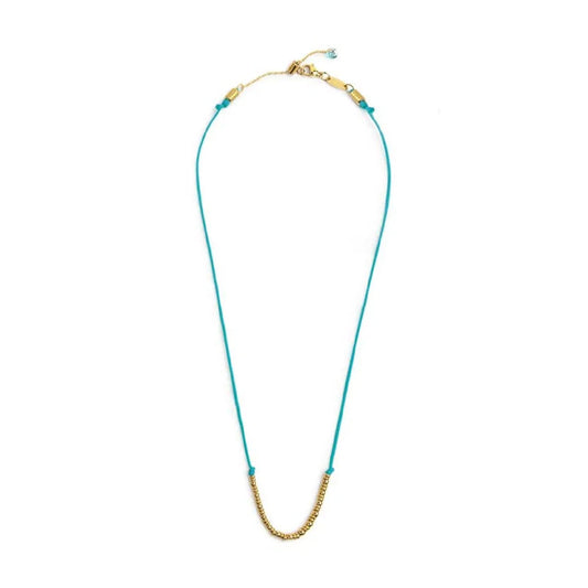 Collana girocollo Marlù in acciaio pvd oro cordino azzurro MISURA UNICA