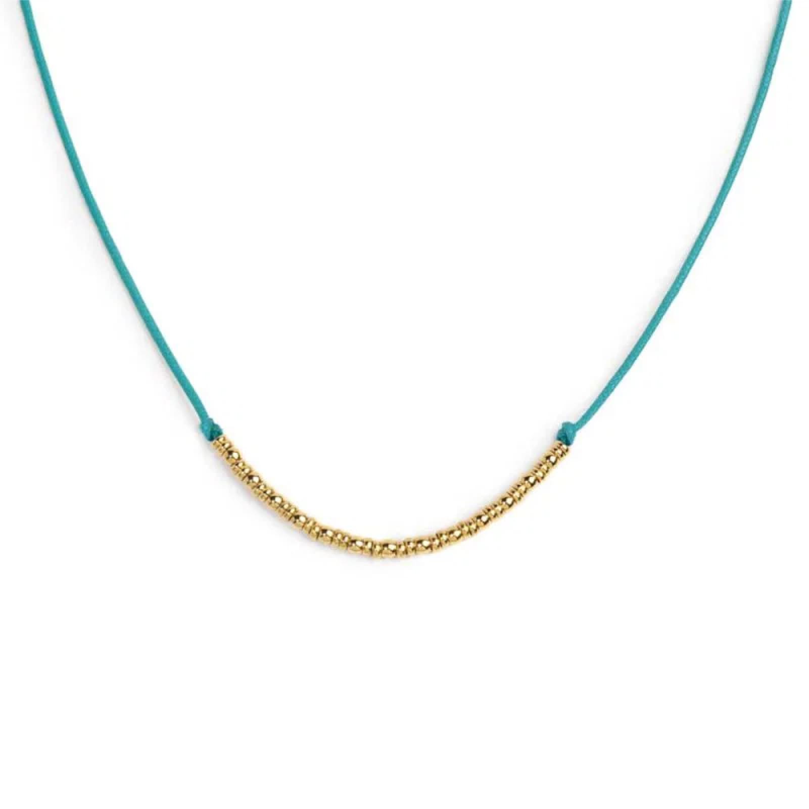 Collana girocollo Marlù in acciaio pvd oro cordino azzurro MISURA UNICA
