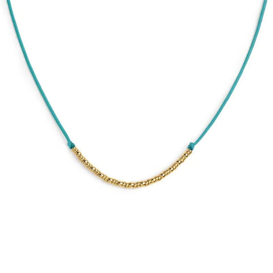 Collana girocollo Marlù in acciaio pvd oro cordino azzurro MISURA UNICA