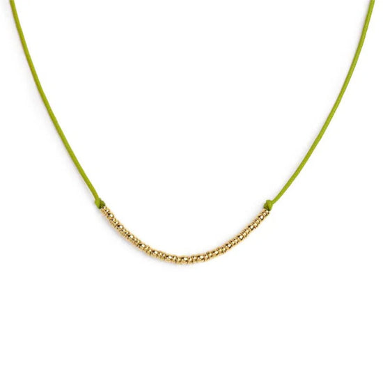 Collana girocollo Marlù in acciaio pvd oro cordino verde MISURA UNICA
