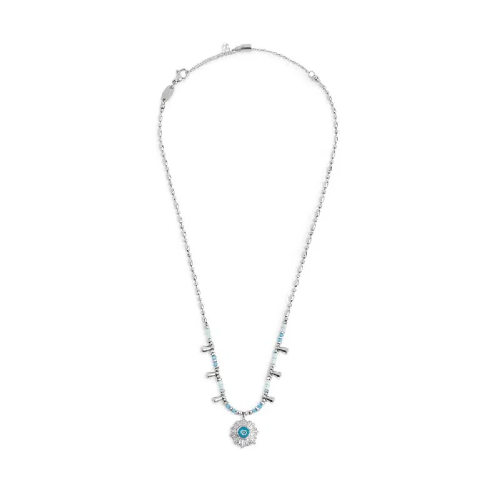 Collana Marlù in acciaio argento con sole pendete azzurro