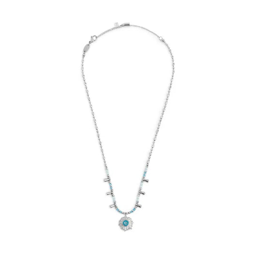 Collana Marlù in acciaio argento con sole pendete azzurro MISURA UNICA