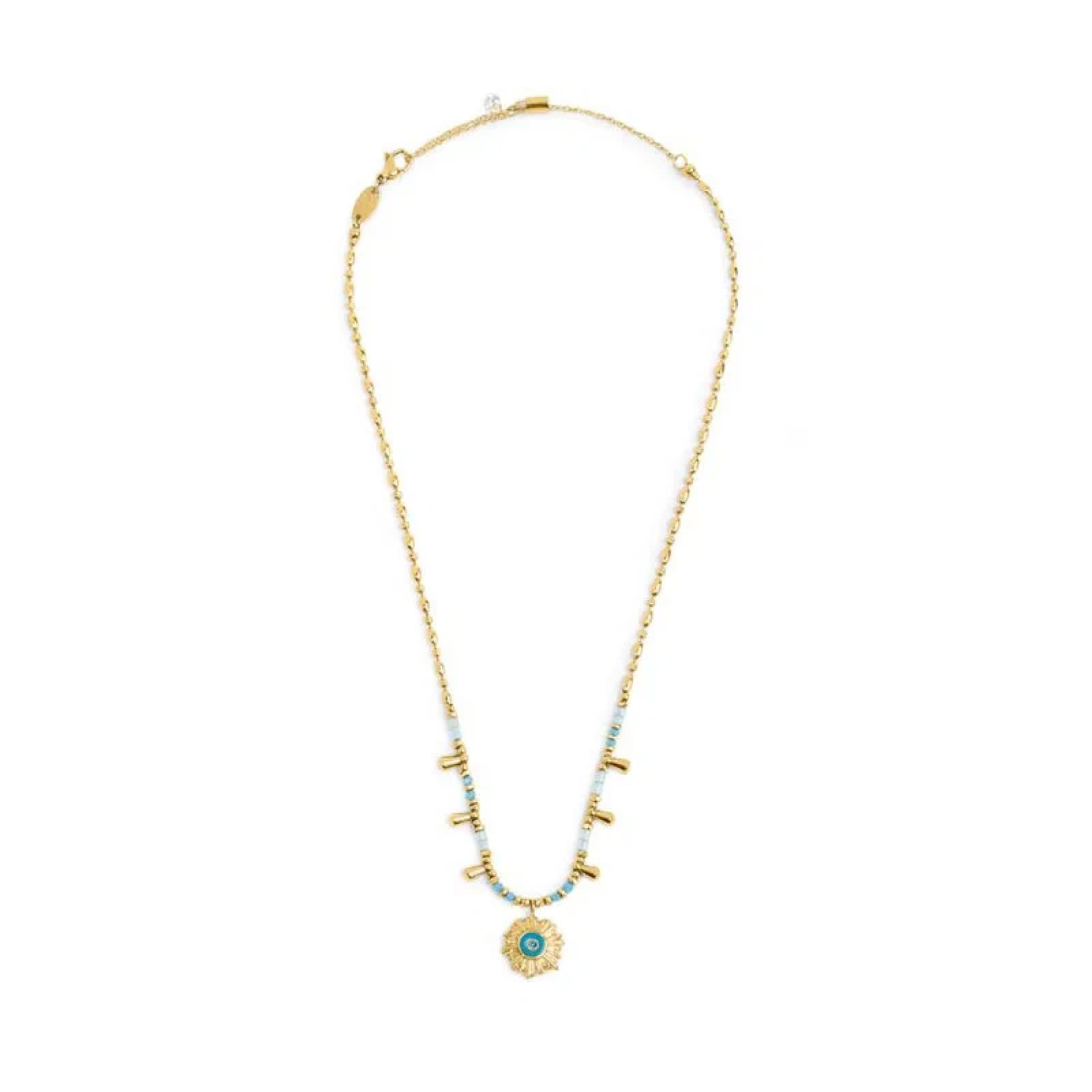 Collana Marlù in acciaio oro con sole pendete azzurro
