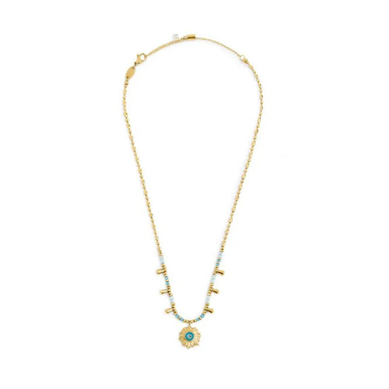 Collana Marlù in acciaio oro con sole pendete azzurro MISURA UNICA