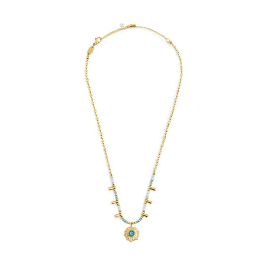 Collana Marlù in acciaio oro con sole pendete azzurro MISURA UNICA
